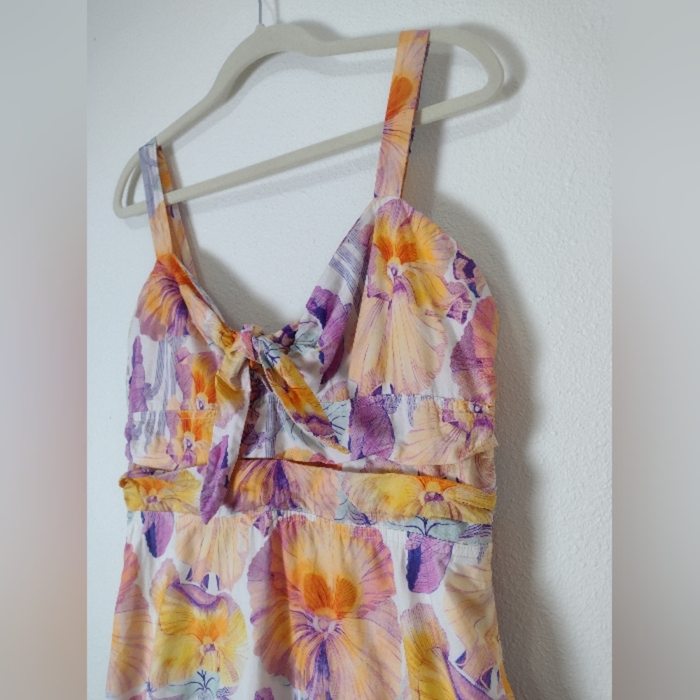 Anthropologie Cecilia Pettersson Floral Tie Front Cotton Sleeveless Midi Dress - Picture 7 of 16
